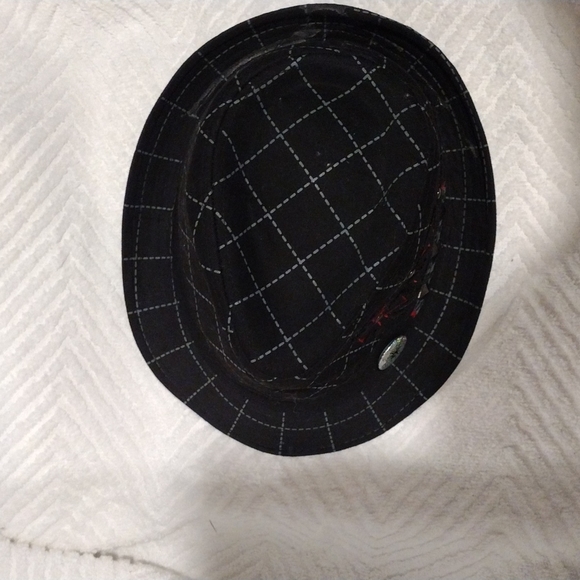 Granule Concept One Fedora Trilby Hat Black Check Crusader Cross Studded Grunge - Picture 6 of 13